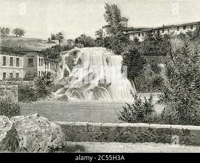 Isola del Liri cascata del Liri (xilografia di Barberis 1898). Banque D'Images