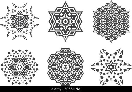 Israël juif ethnique Fractal Mandala Vector ressemble à Snowflake ou Maya Aztec motif ou fleur Illustration de Vecteur