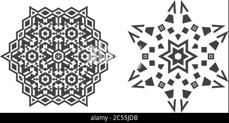 Israël juif ethnique Fractal Mandala Vector ressemble à Snowflake ou Maya Aztec motif ou fleur Illustration de Vecteur