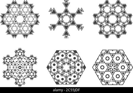 Israël juif ethnique Fractal Mandala Vector ressemble à Snowflake ou Maya Aztec motif ou fleur Illustration de Vecteur