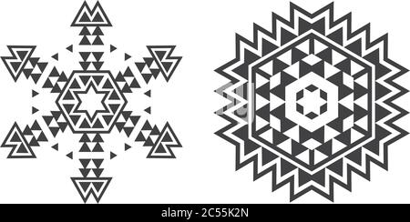 Israël juif ethnique Fractal Mandala Vector ressemble à Snowflake ou Maya Aztec motif ou fleur Illustration de Vecteur