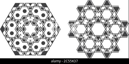 Israël juif ethnique Fractal Mandala Vector ressemble à Snowflake ou Maya Aztec motif ou fleur Illustration de Vecteur