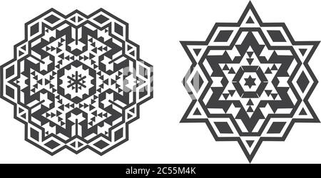 Israël juif ethnique Fractal Mandala Vector ressemble à Snowflake ou Maya Aztec motif ou fleur Illustration de Vecteur