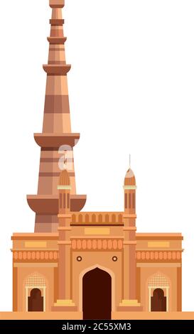 porte avec qutub minar, célèbres monuments de l'inde sur fond blanc Illustration de Vecteur