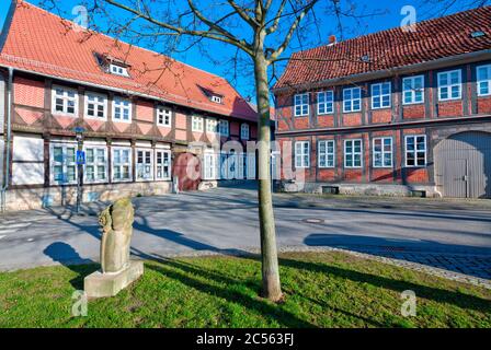 Façade à colombages, visite de la ville, Koenigslutter am Elm, Basse-Saxe, Allemagne, Europe Banque D'Images