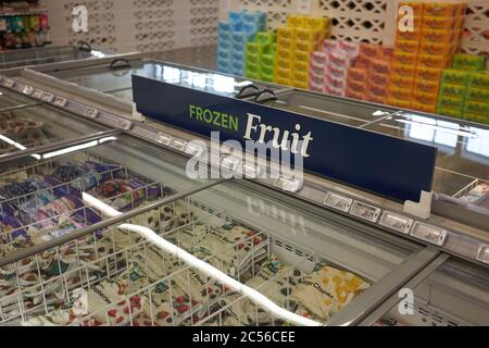 Fruits congelés dans un congélateur dans un supermarché Whole Foods Market 365 à Lake Oswego, Oregon, vu le 30 juin 2020. Banque D'Images