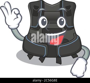 Motif mascotte de dessin animé de compensateur de flottabilité avec poses de doigt OK Illustration de Vecteur