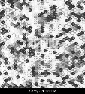 Motif de miel monochrome sans couture avec cellules hexagonales remplies de demi-teinte de style linéaire Illustration de Vecteur