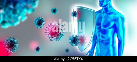 Système immunitaire humain, protection contre les virus et les bactérias. Les humains se protègent contre le coronavirus. La défense immunitaire lutte contre les virus. Covid-19 Banque D'Images