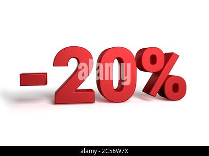 promotion de vente de 20 % sur la 3d rendue isolée sur fond blanc. Banque D'Images