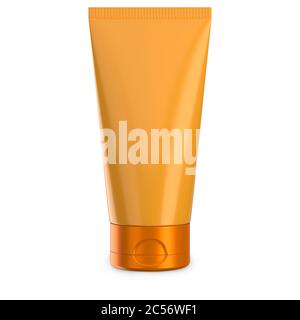 Crème de protection solaire ou tube de lotion isolé sur blanc. Contenant de maquette en plastique vierge pour gel, lotion, cosmétiques, etc. rendu 3d Banque D'Images
