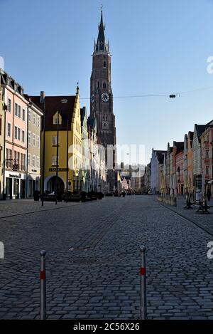 Europe, Allemagne, Bavière, Landshut, vieille ville déserte, restriction de sortie en raison de Covid-19, Banque D'Images