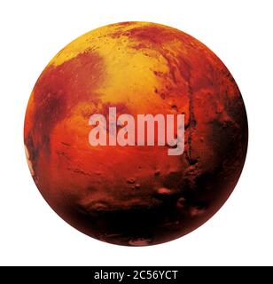 Mars la planète rouge du système solaire dans l'espace. L'art haute résolution présente planète Mars isolée sur blanc. rendu 3d Banque D'Images