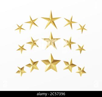 Ensemble d'étoiles dorées réalistes avec différents rayons isolés sur un fond blanc. Illustration vectorielle Illustration de Vecteur