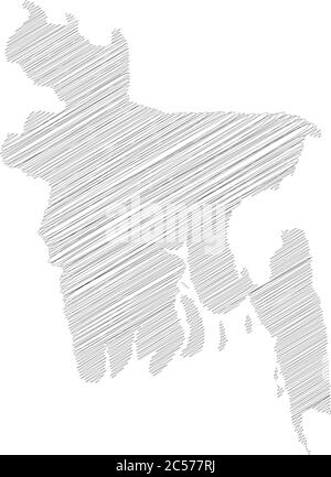 Bangladesh - croquis de scribble au crayon silhouette carte de la région avec ombre portée. Illustration simple à vecteur plat. Illustration de Vecteur