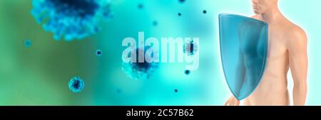 Système immunitaire de l'homme, protection contre les virus et les bactérias. Les humains se protègent contre le coronavirus. La défense immunitaire lutte contre les virus. Covid-19. Banque D'Images