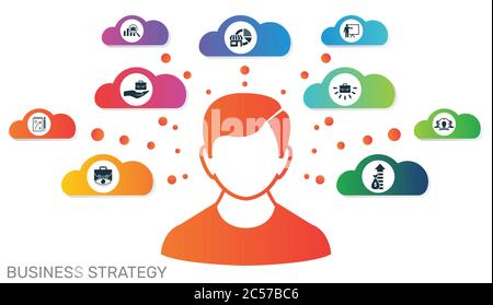 Modèle d'infographie modèle de stratégie d'entreprise. Peut être utilisé pour les diagrammes de processus, les présentations, le workflow, la bannière avec des icônes de stratégie d'entreprise. Illustration de Vecteur