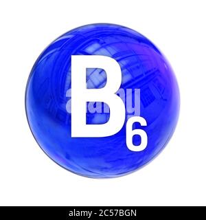 Molécule de sphère de vitamine B6 pour la pharmacie médicale de santé. Symbole brillant de la vitamine B6. Icône de vitamine. Rendu 3D Banque D'Images