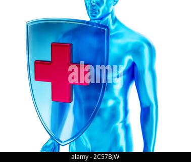 Système immunitaire, protection contre les virus et les bactérias. Les humains se protègent contre le coronavirus. La défense immunitaire lutte contre les virus. Concept Covid-19. Banque D'Images