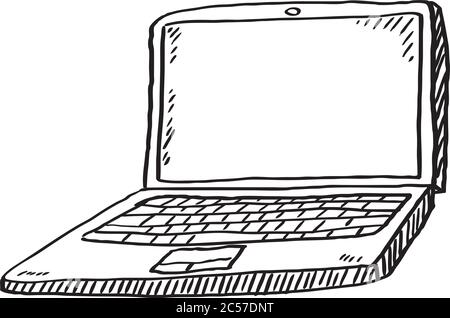 Un ordinateur portable noir et blanc dessiné à la main. Illustration vectorielle de l'effet de coolé dessinée à la main. Illustration de Vecteur