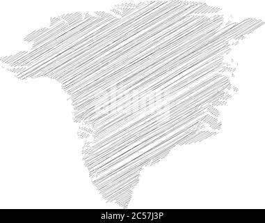 Groenland - croquis à la griffonne plan de silhouette de la région du pays avec ombre portée. Illustration simple à vecteur plat. Illustration de Vecteur