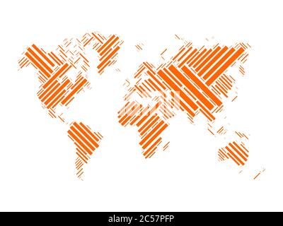Carte vectorielle de la mosaïque mondiale de blocs orange sur fond blanc. Illustration de Vecteur