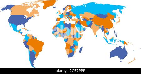 Carte politique du monde en quatre couleurs isolées sur fond blanc. Illustration vectorielle. Illustration de Vecteur