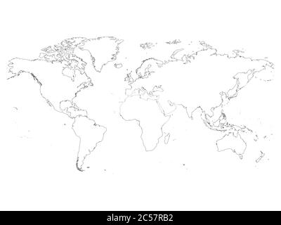 Plan détaillé de la carte du monde. Trait simple fin noir vectoriel sur fond blanc. Illustration de Vecteur