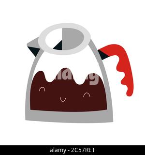 Cafetière, carafe en verre, cafetière pour préparer un expresso ou une boisson à l'américaine, bouilloire avec poignée, illustration vectorielle isolée, main Illustration de Vecteur