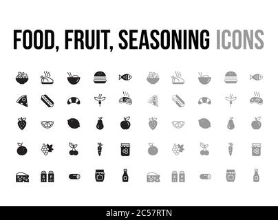 Collection d'icônes de vecteurs de nourriture, de fruits et d'assaisonnement - application et Web mobile réactifs Illustration de Vecteur