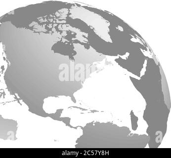 Planète 3D Terre globe. Sphère transparente avec silhouettes gris. Recadré et concentré sur l'Amérique du Nord. Illustration de Vecteur