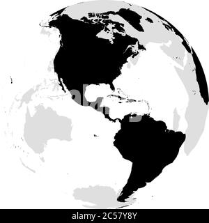 Globe terrestre avec carte du monde noir. Axé sur les Amériques. Illustration vectorielle plate. Illustration de Vecteur
