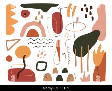 Ensemble d'éléments de design d'art contemporain. Couverture moderne abstraite. Arrière-plan minimal. Formes organiques dans des couleurs pastel. Texture géométrique tendance. Vecteur Illustration de Vecteur