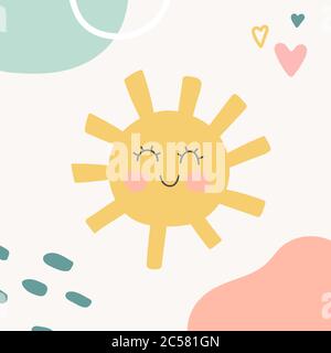 Décoration de garderie pour enfants avec soleil amusant. Formes organiques couvre le motif dans les couleurs pastel. Objets uniques dessinés à la main. Arrière-plan abstrait. Vecteur Illustration de Vecteur
