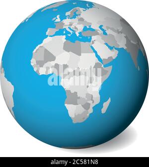 Carte politique vierge de l'Afrique. Globe terrestre 3D avec bleu et terre grise. Illustration vectorielle. Illustration de Vecteur