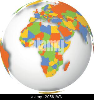 Carte politique vierge de l'Afrique. Globe terrestre 3D avec carte colorée. Illustration vectorielle. Illustration de Vecteur