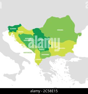 Région Europe du Sud-est. Carte des pays de la péninsule des Balkans. Illustration vectorielle. Illustration de Vecteur