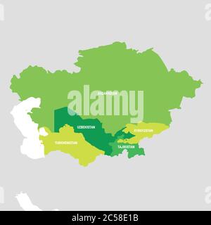 Région de l'Asie centrale. Carte des pays de la partie centrale de l'Asie. Illustration vectorielle. Illustration de Vecteur