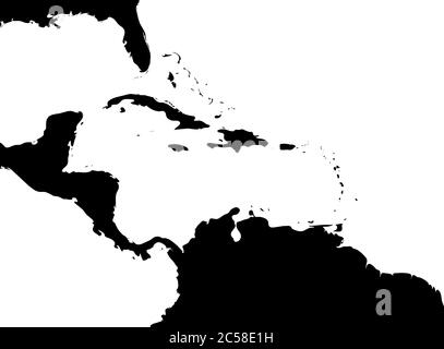 Carte de la région des Caraïbes et de l'Amérique centrale. Silhouette de terre noire et eau blanche. Illustration simple à vecteur plat. Illustration de Vecteur