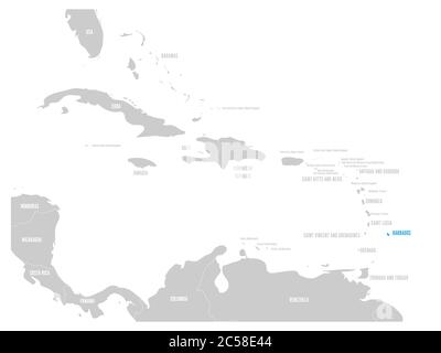 Barbade bleu marqué sur la carte des Caraïbes. Illustration vectorielle. Illustration de Vecteur