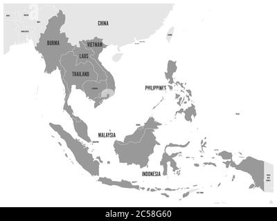 Communauté économique de l'ANASE, AEC, carte. Carte des gris avec pays membres en surbrillance gris foncé, Asie du Sud-est. Illustration vectorielle. Illustration de Vecteur