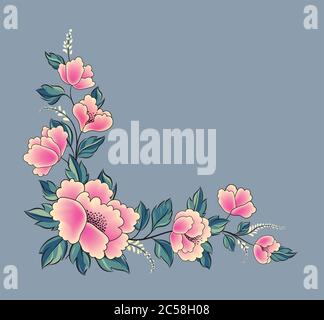 Fond floral. Bouquet de roses de fleurs bordure décorative de guirlande. Motif fleuri printemps fleuri fleuri de fleur de cadre. Coin fleuri décoratif en forme de diffuse Illustration de Vecteur