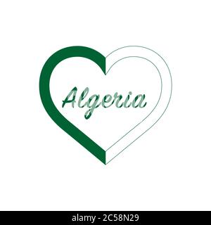 Drapeau algérien dans le coeur. J'aime mon pays. Illustration vectorielle de stock isolée sur fond blanc. Illustration de Vecteur