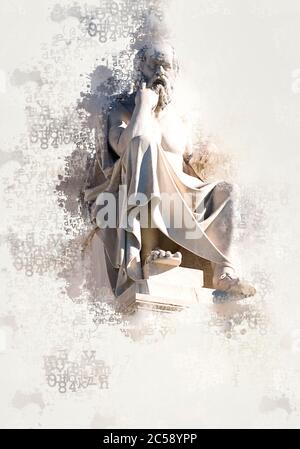 Image numériquement améliorée d'une statue du philosophe grec Socrates à l'Académie d'Athènes, Grèce Banque D'Images