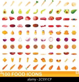 100 food icons set. Cartoon illustration de 100 icônes alimentaire vector set isolé sur fond blanc Illustration de Vecteur