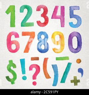 Aquarelle des chiffres et des symboles manuscrits Illustration de Vecteur