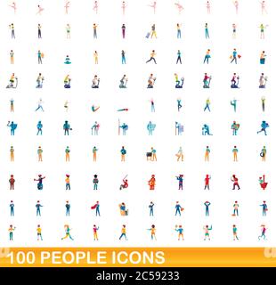 100 personnes icons set. Cartoon illustration de 100 personnes icônes vector set isolé sur fond blanc Illustration de Vecteur