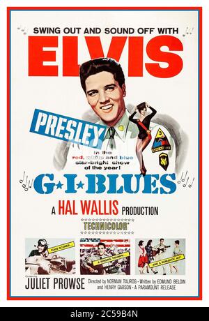 ELVIS PRESLEY G I BLUES affiche du film vintage pour G I Blues un film de comédie musicale américain réalisé en 1960 par Norman Taurog et avec Elvis Presley, Juliet Prowse et Robert Ivers Banque D'Images
