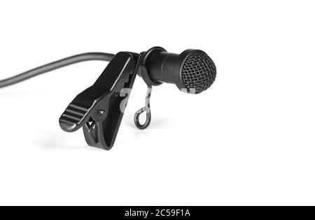 microphone cravate isolé sur fond blanc Banque D'Images