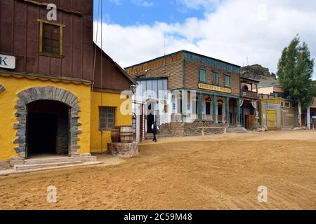 SIOUX CITY, GRAN CANARIA - 20 FÉVRIER 2014 : rue de la ville sauvage de l'ouest à Sioux City. Attraction touristique populaire sur l'île de Gran Canaria Banque D'Images